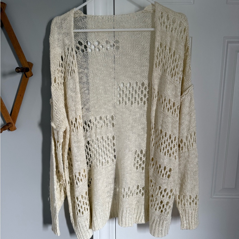 Open-Front Cream Knit Women's Cardigan Sweater